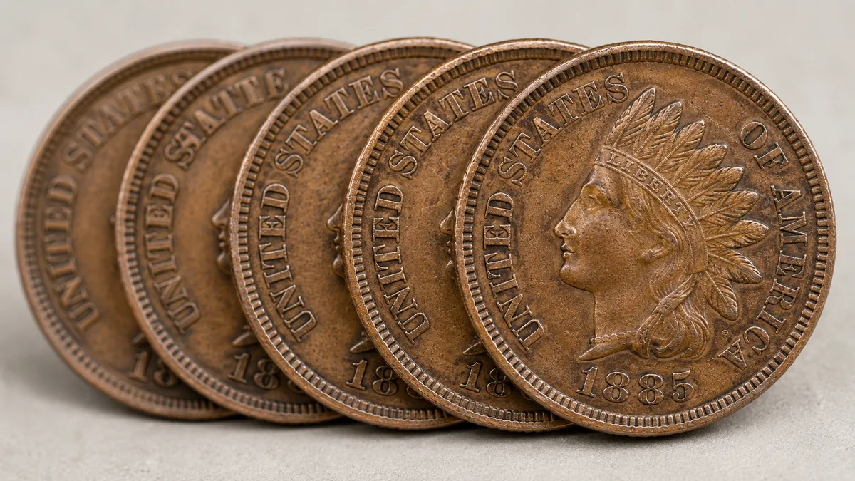 A row of identical cents showing the same surface character on every piece